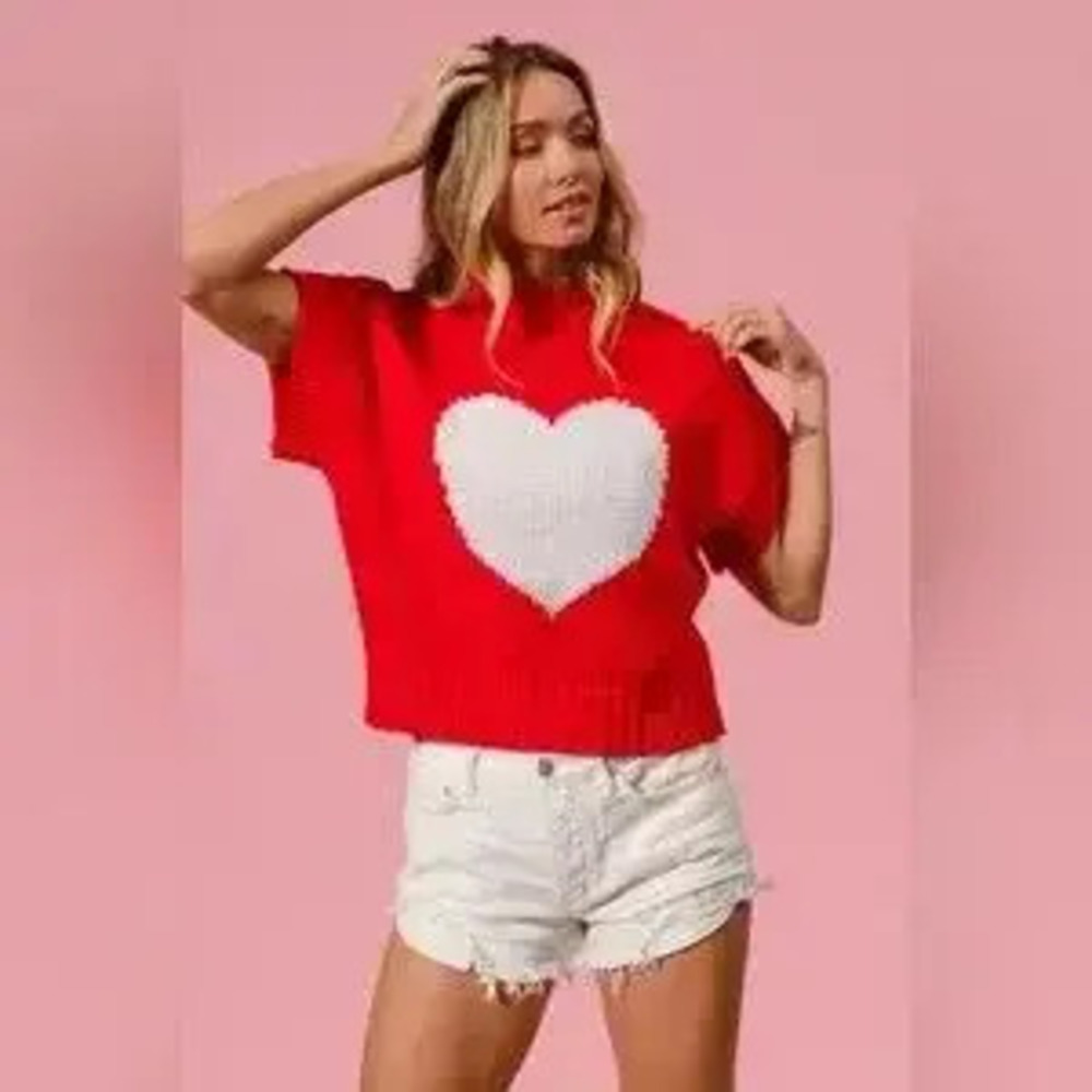 BiBi Rib Banded Heart Pattern Valentines Sweater - Picture 7 of 9